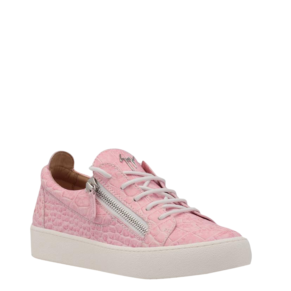 

Giuseppe Zanotti Pink Crocodile-print leather Gail Sneakers Size EU