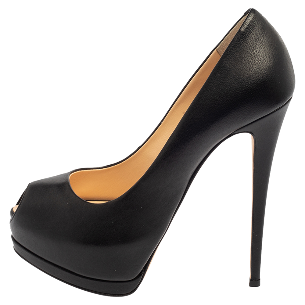 

Giuseppe Zanotti Black Leather Platform Peep Toe Pumps Size