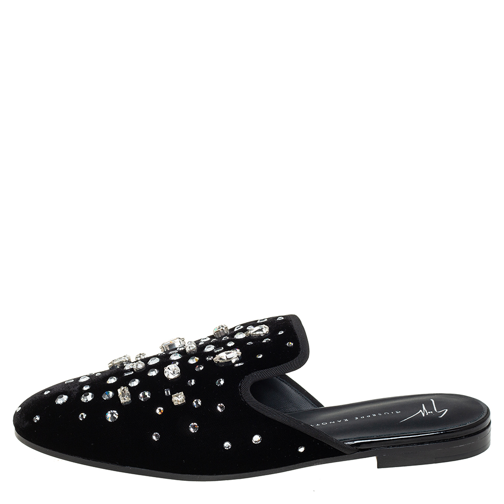 

Giuseppe Zanotti Black Velvet Letizia Crystal Embellished Mules Size