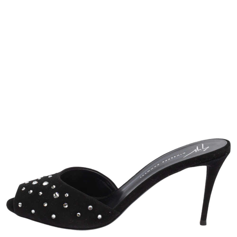

Giuseppe Zanotti Black Suede Crystal Embellished Slide Sandals Size