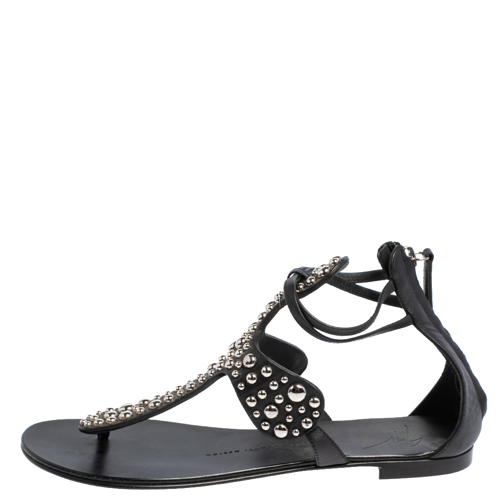 

Giuseppe Zanotti Black Leather Studded Flats Size