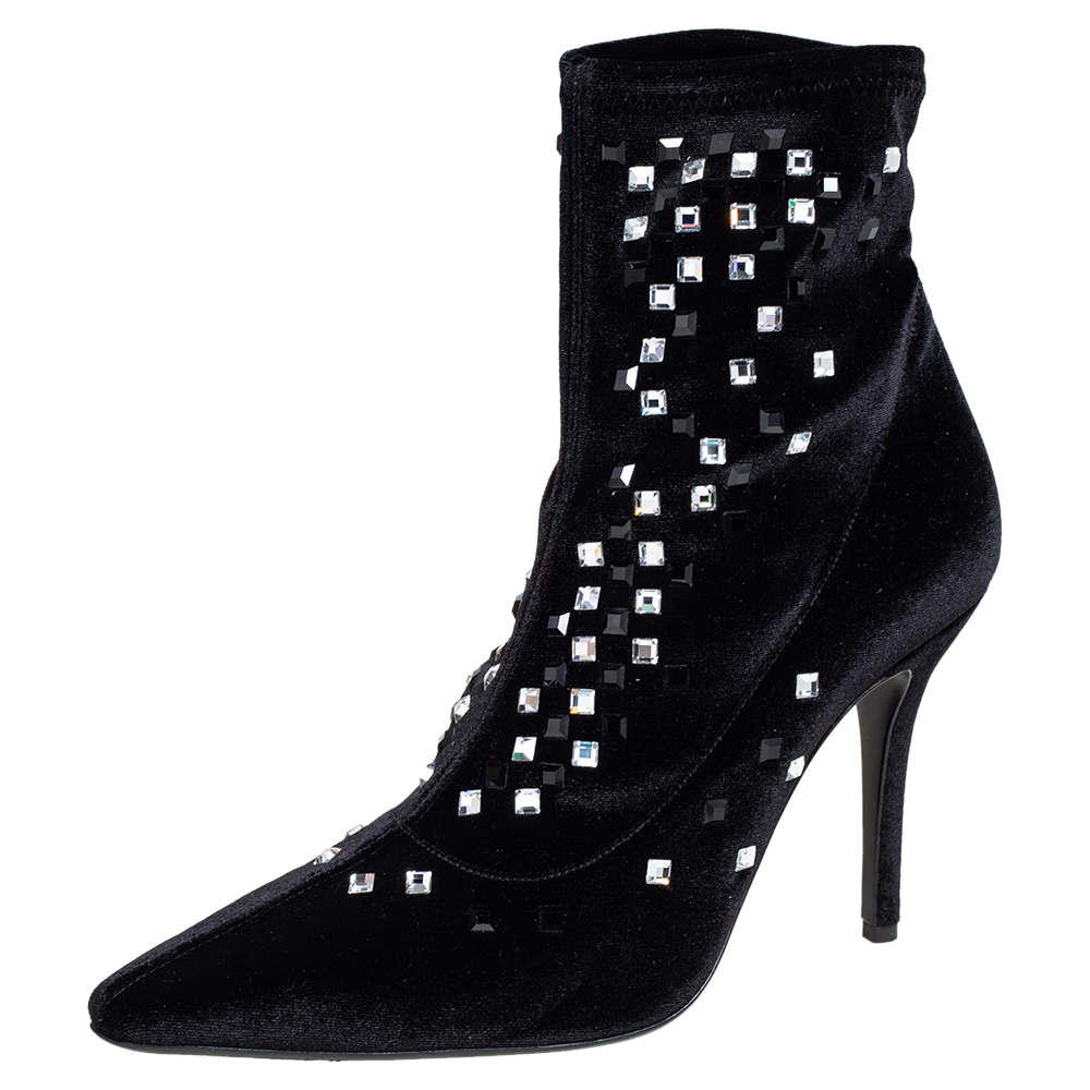 

Giuseppe Zanotti Black Velvet Crystal Embellished Ankle Boots Size