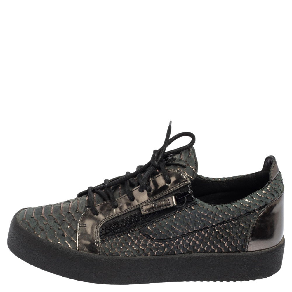 

Giuseppe Zanotti Dark Green Python Embossed Leather And Leather Dona Low Top Sneakers Size, Grey