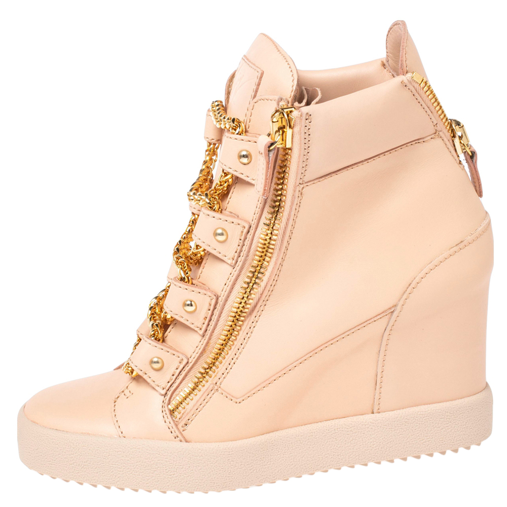 

Giuseppe Zanotti Peach Leather Chain Detail Wedge Sneakers Size, Orange