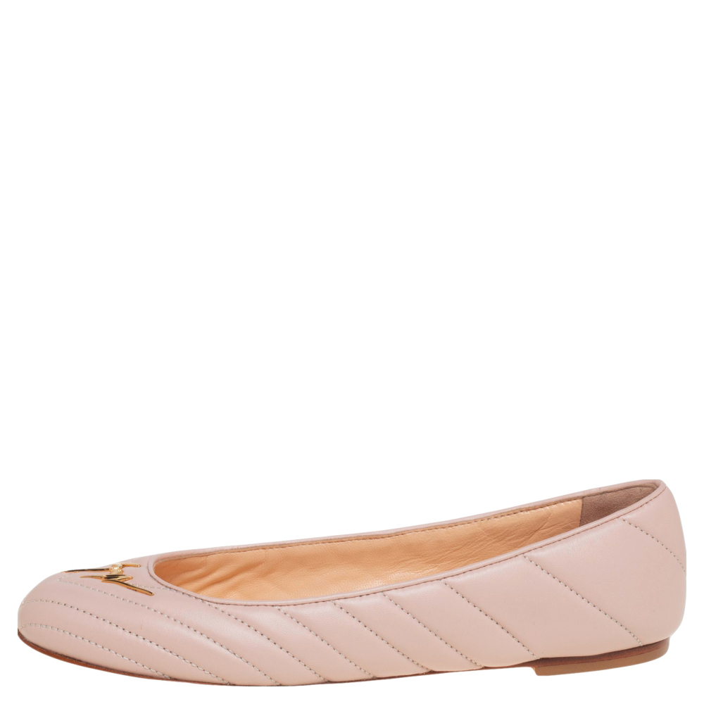 

Giuseppe Zanotti Beige Quilted Leather Logo Ballet Flats Size