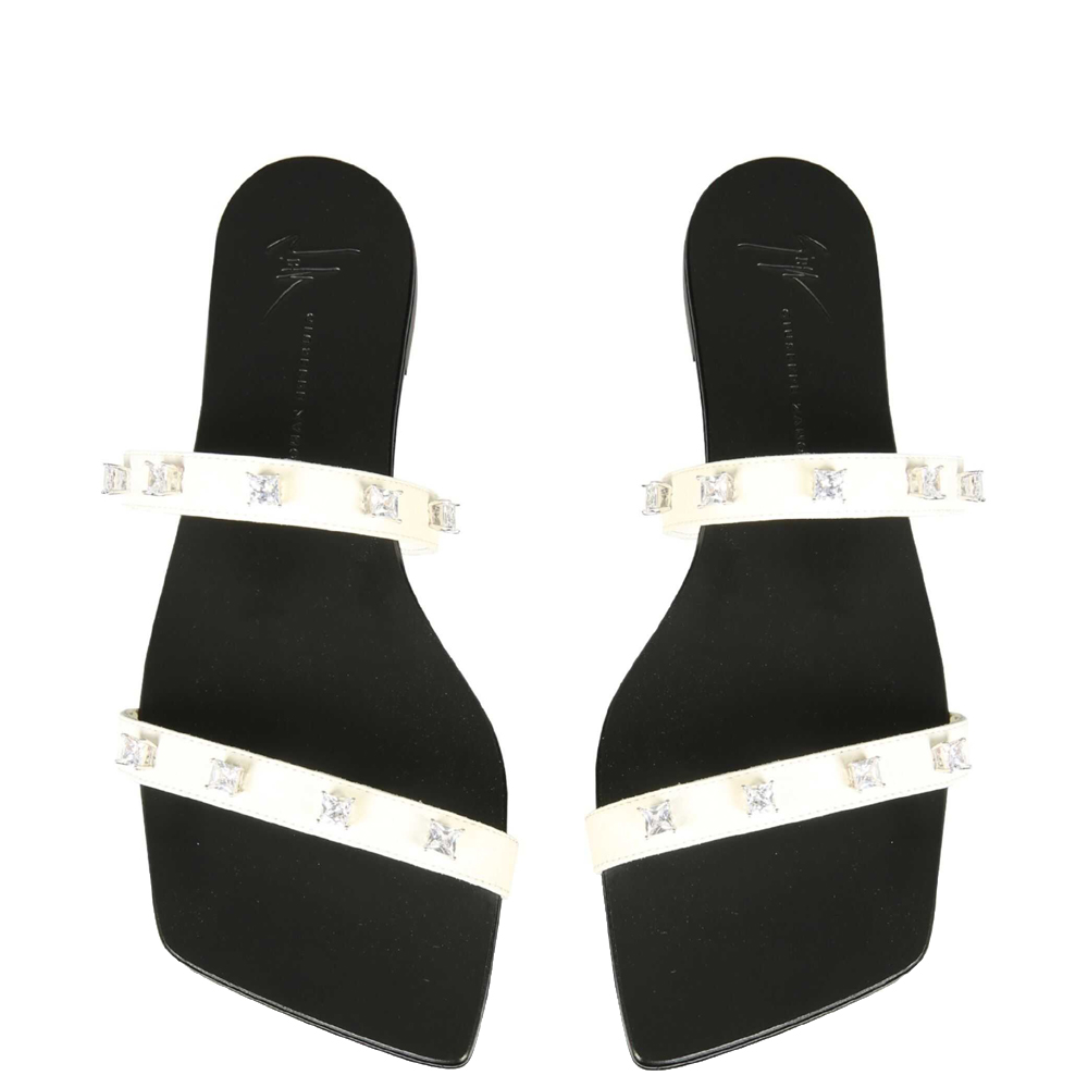 

Giuseppe Zanotti Silver Leather Low Sandals With Stones Sandals Size EU