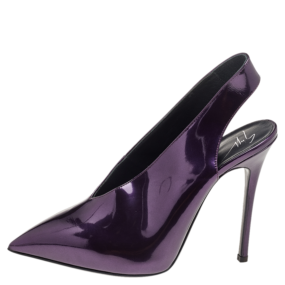 

Giuseppe Zanotti Purple Patent Leather Slingback Sandals Size