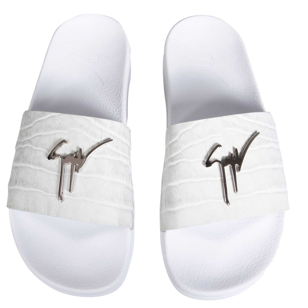 

Giuseppe Zanotti White Rubber Leather Brett Slide Sandals Size IT