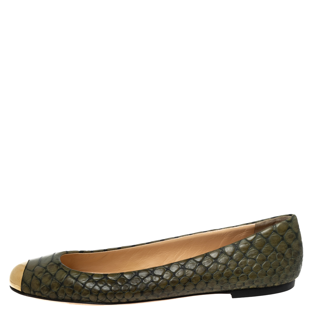 

Giuseppe Zanotti Green Python Embossed Leather Ballet Flats Size