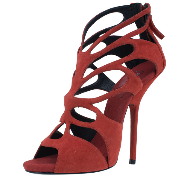 Giuseppe Zanotti Red Suede Butterfly Cutout Sandals Size 40