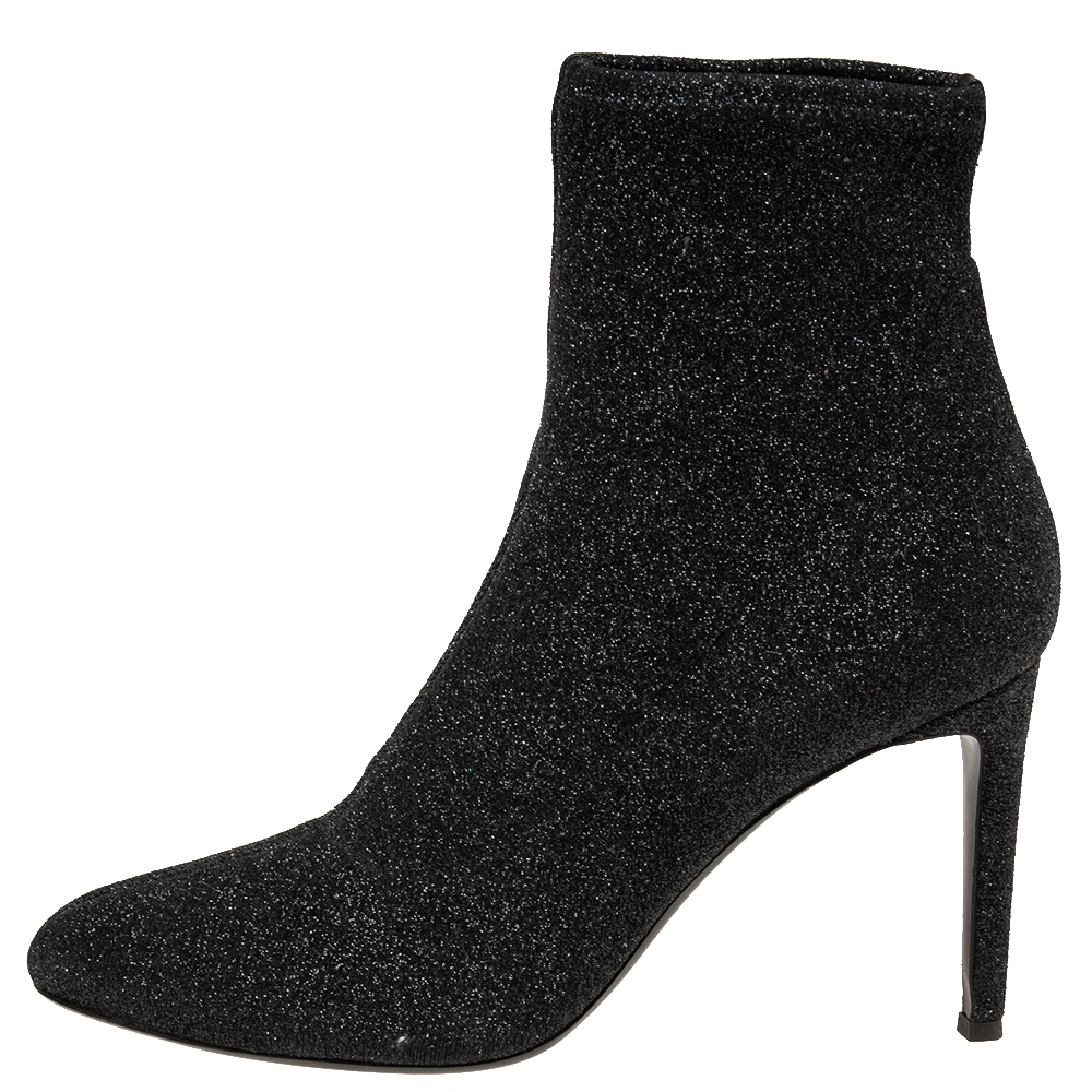 

Giuseppe Zanotti Black Glitter Stretch Fabric Ankle Boots Size