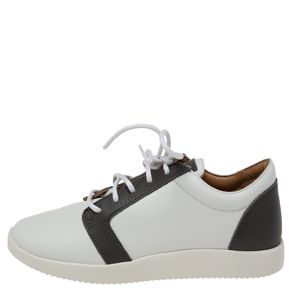 

Giuseppe Zanotti White/Grey Leather Low-Top Sneakers Size