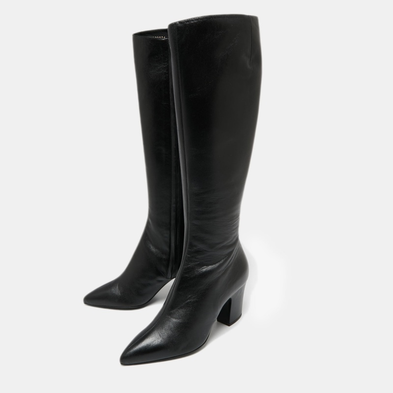 

Giuseppe Zanotti Black Leather Pointed Toe Block Heel Knee Length Boots Size