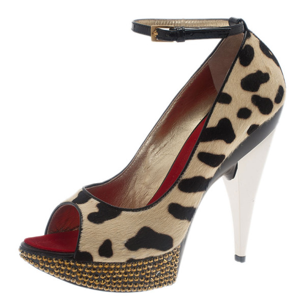 Pre Owned Giuseppe Zanotti Pony Hair Ankle Strap Pumps Size 37