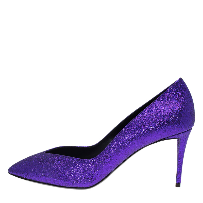 

Giuseppe Zanotti Purple Glitter Olinda V Throat Pumps Size