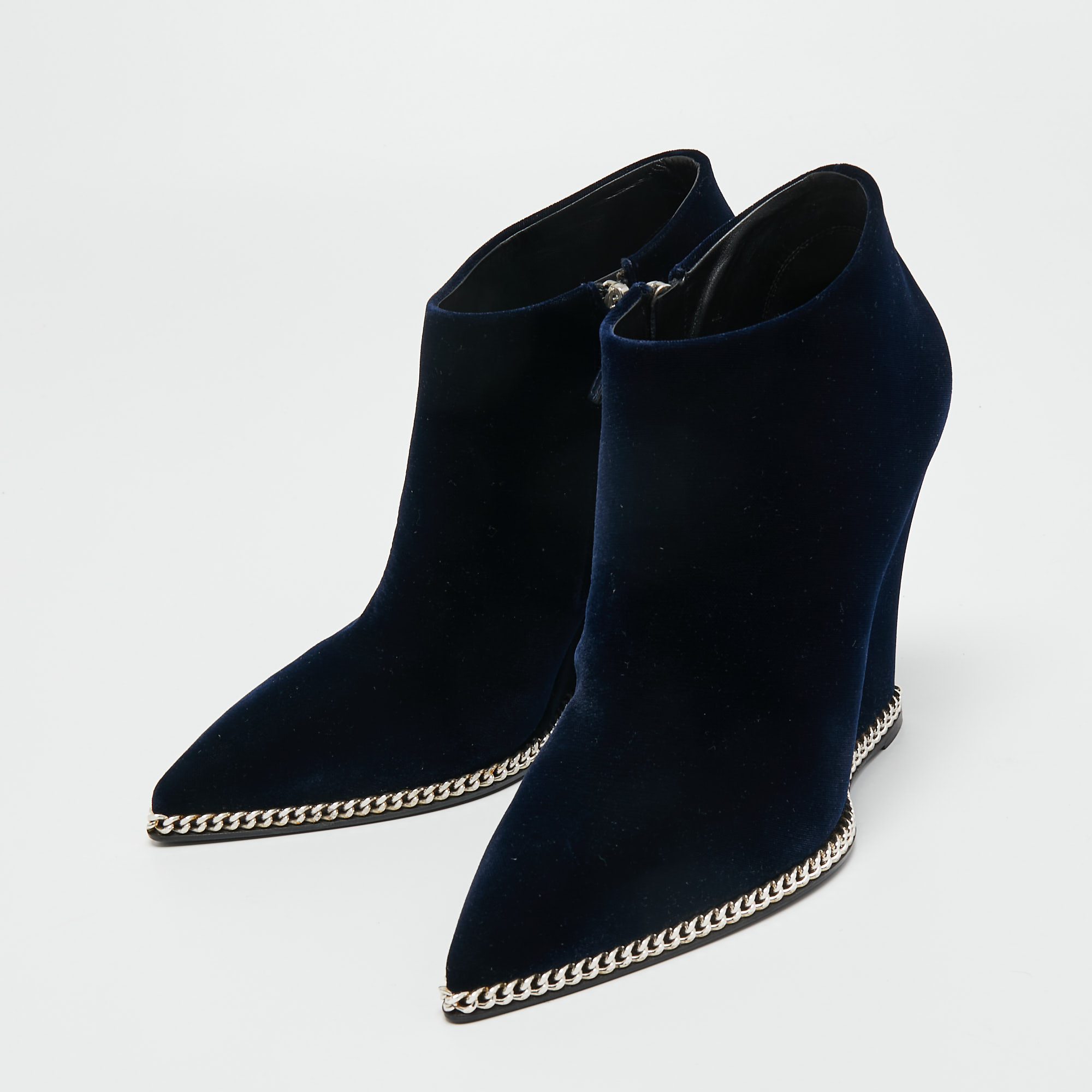 

Giuseppe Zanotti Blue Velvet Wedge Booties Size