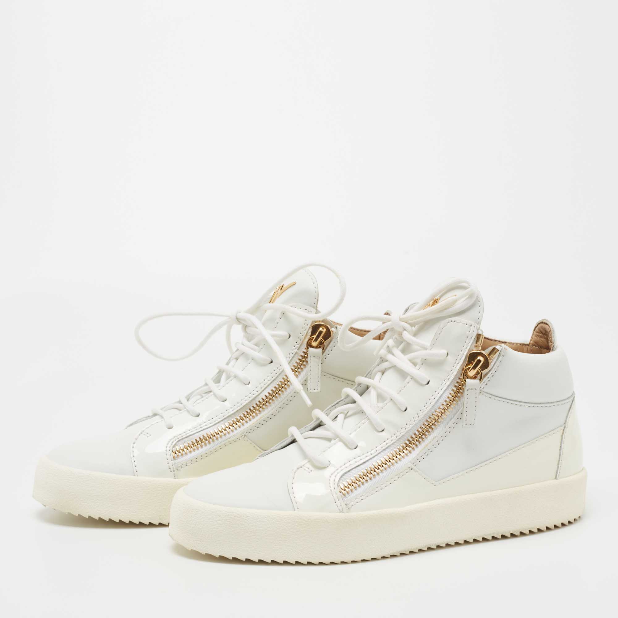 

Giuseppe Zanotti White Leather and Patent High Top Sneakers Size