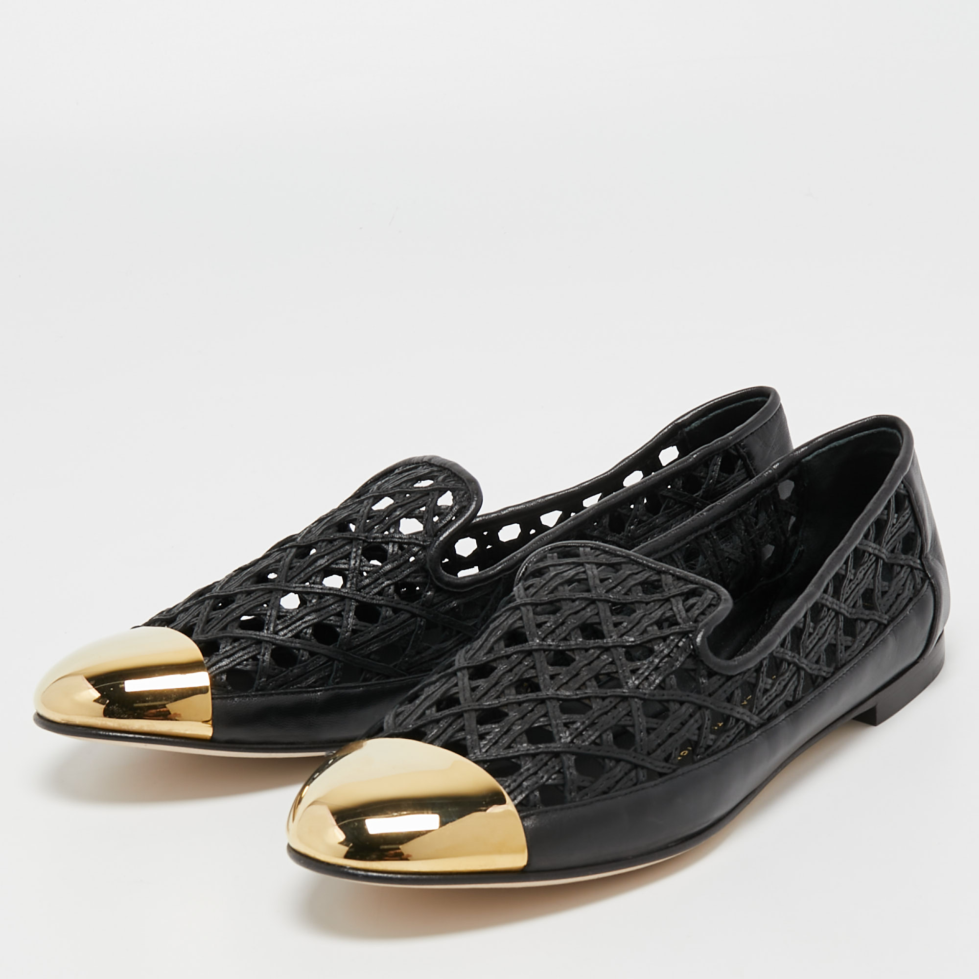 

Giuseppe Zanotti Black Laser Cut Leather Smoking Slippers Size