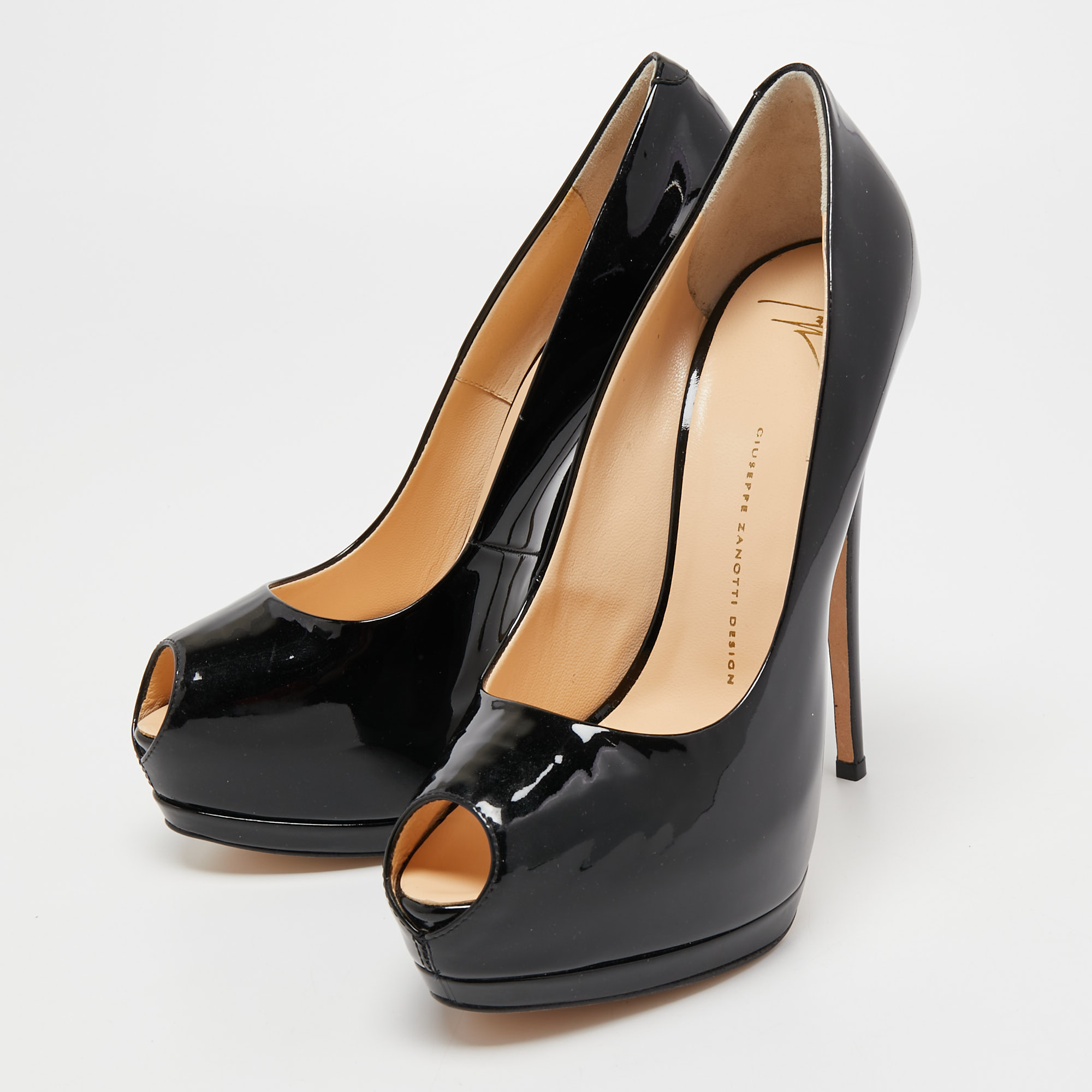 

Giuseppe Zanotti Black Patent Leather Peep Toe Platform Pumps Size