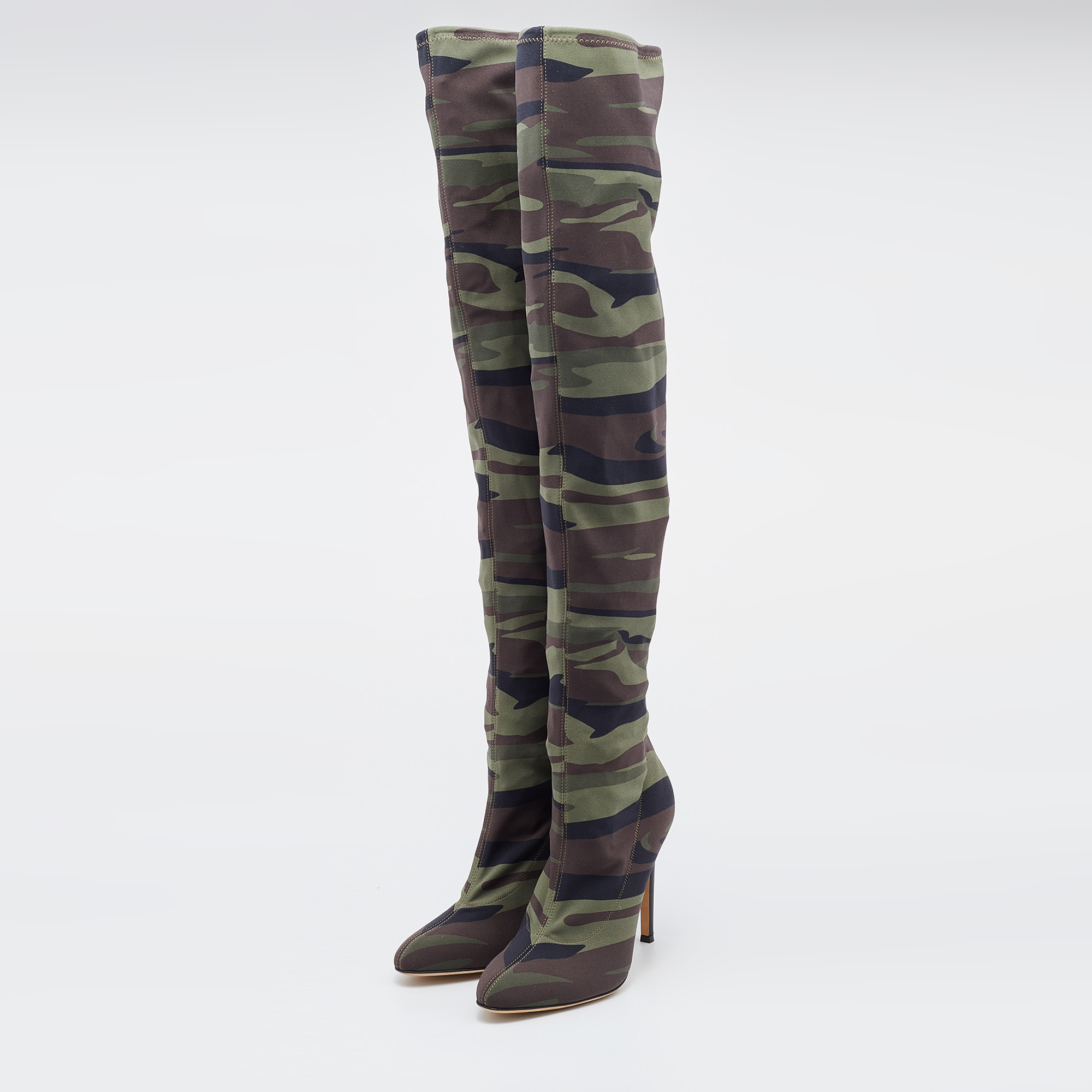 

Giuseppe Zanotti Multicolor Camouflage Stretch Fabric Thigh High Boots Size