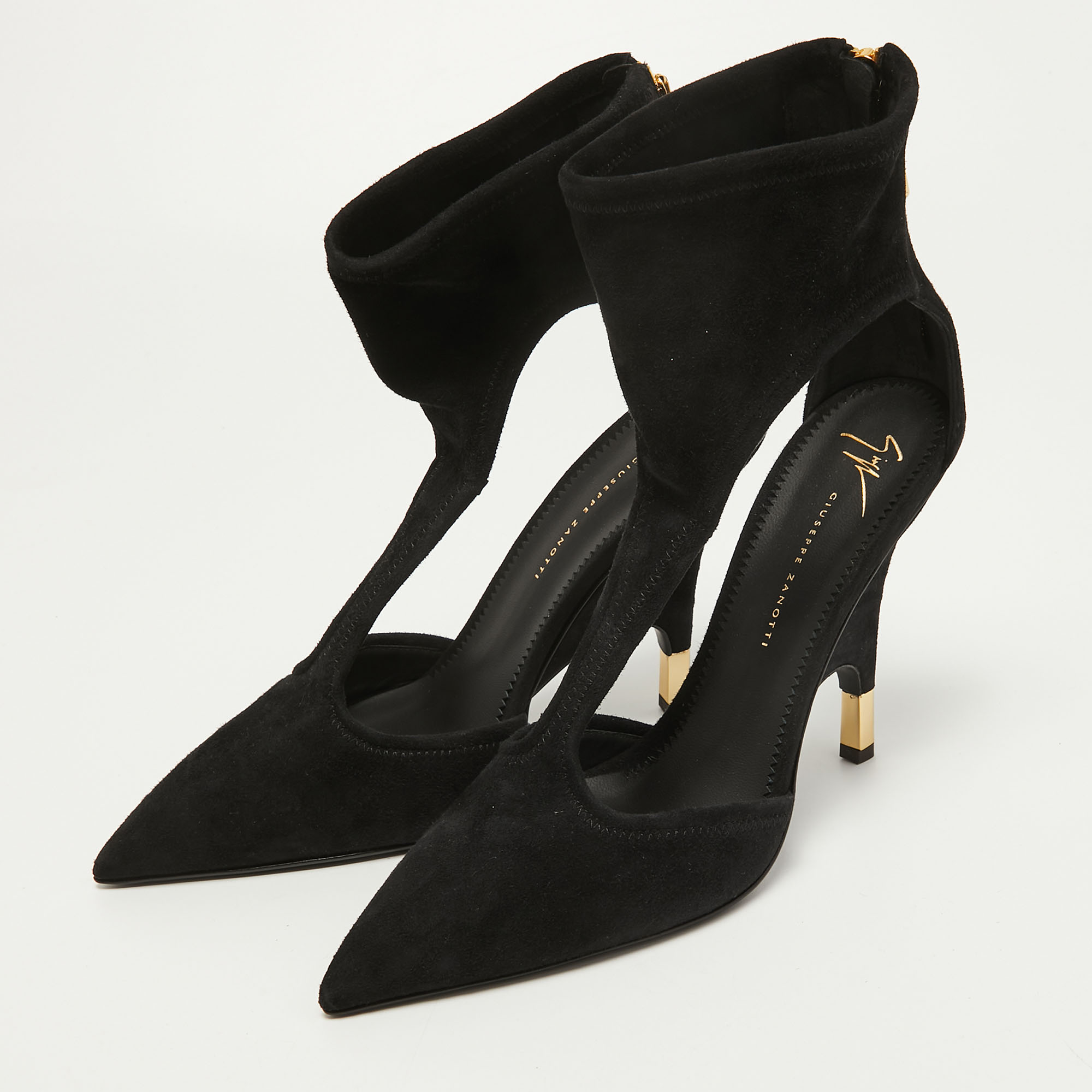 

Giuseppe Zanotti Black Suede T-strap Cut Out Ankle Booties Size