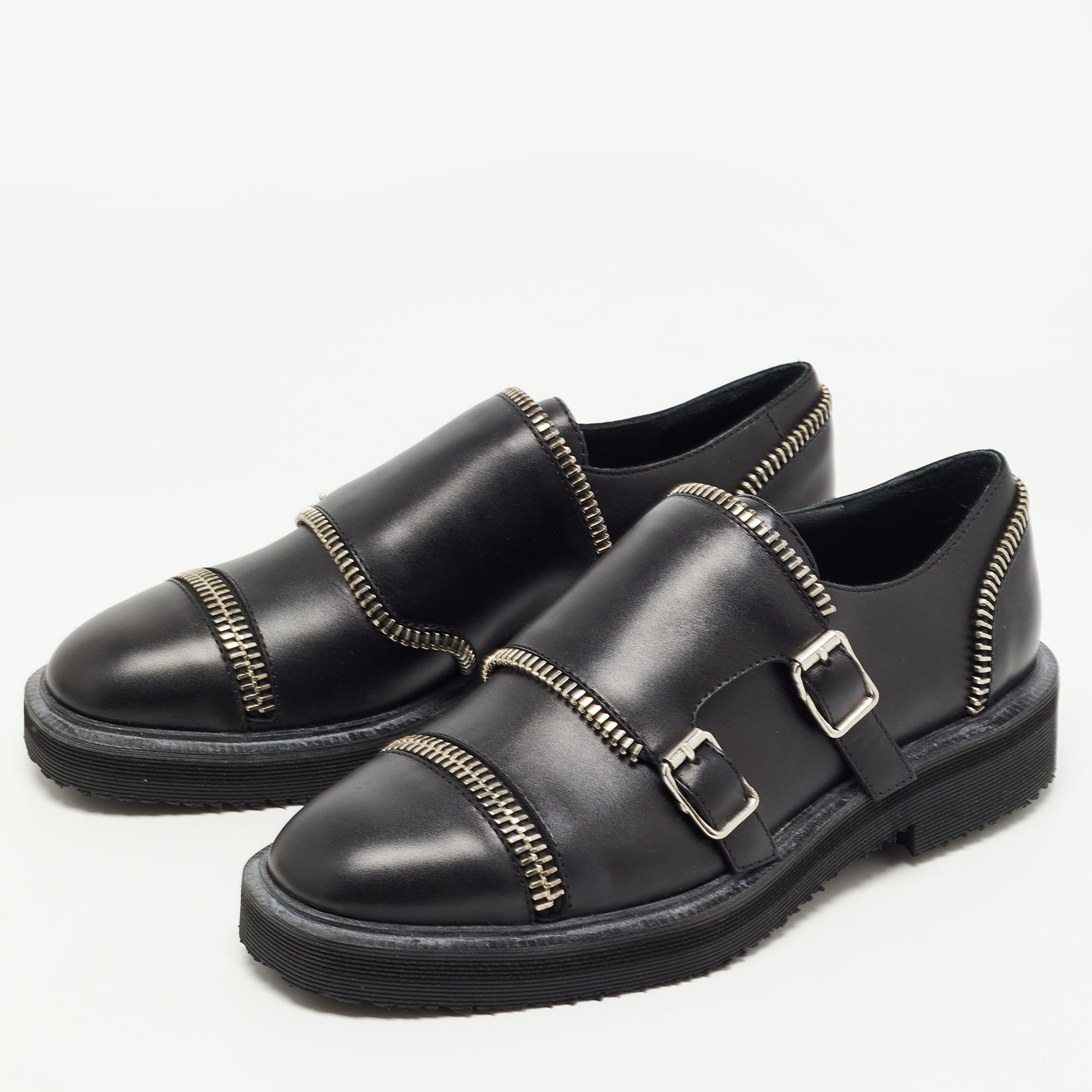 

Giuseppe Zanotti Black Leather Double Buckle Oxford Size