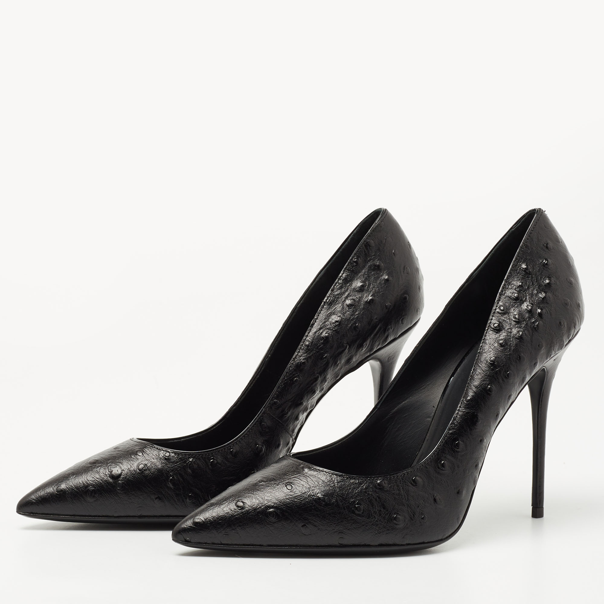 

Giuseppe Zanotti Black Ostrich Embossed Leather Lucrezia Pumps Size