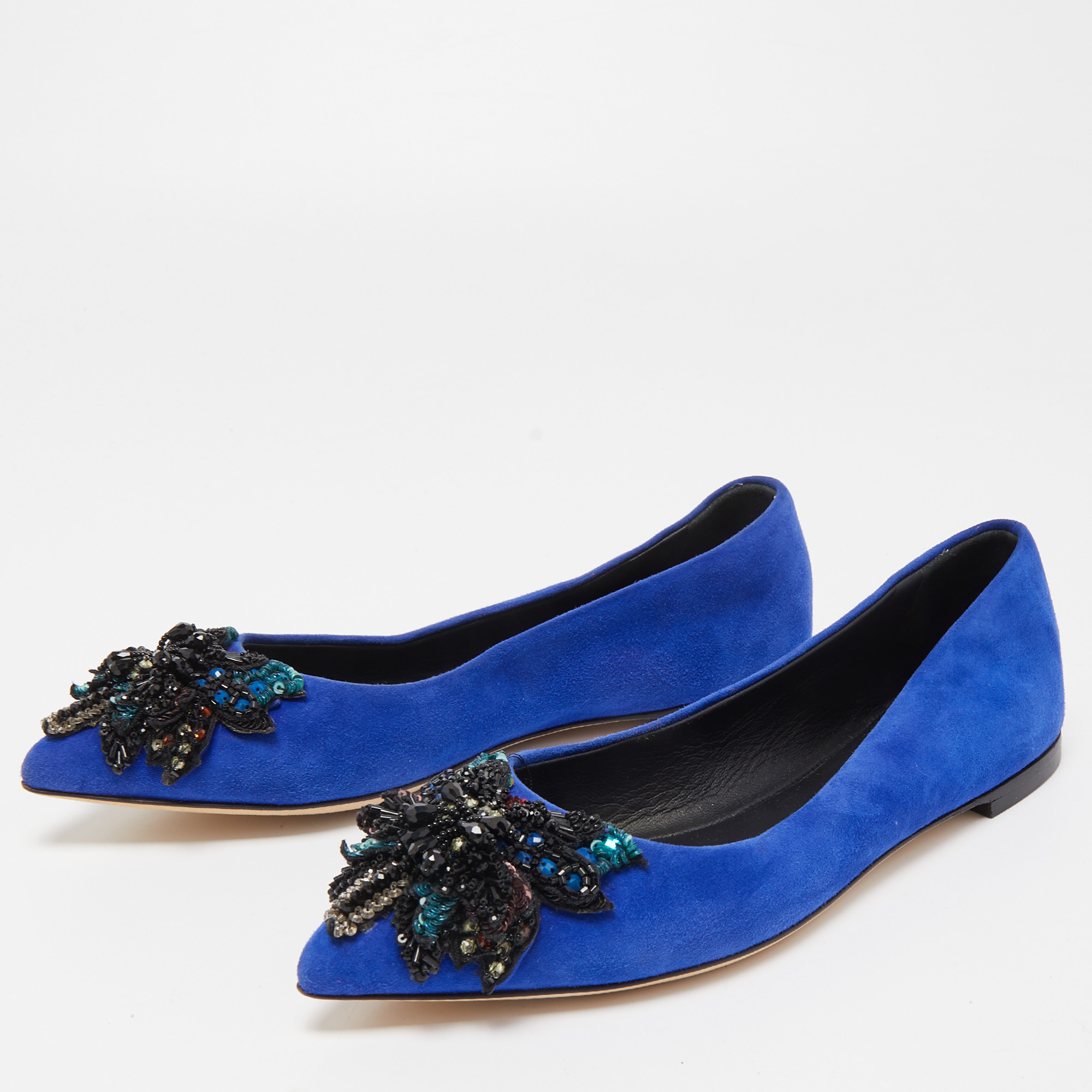 

Giuseppe Zanotti Blue Suede Crystal Embellished Ballet Flats Size