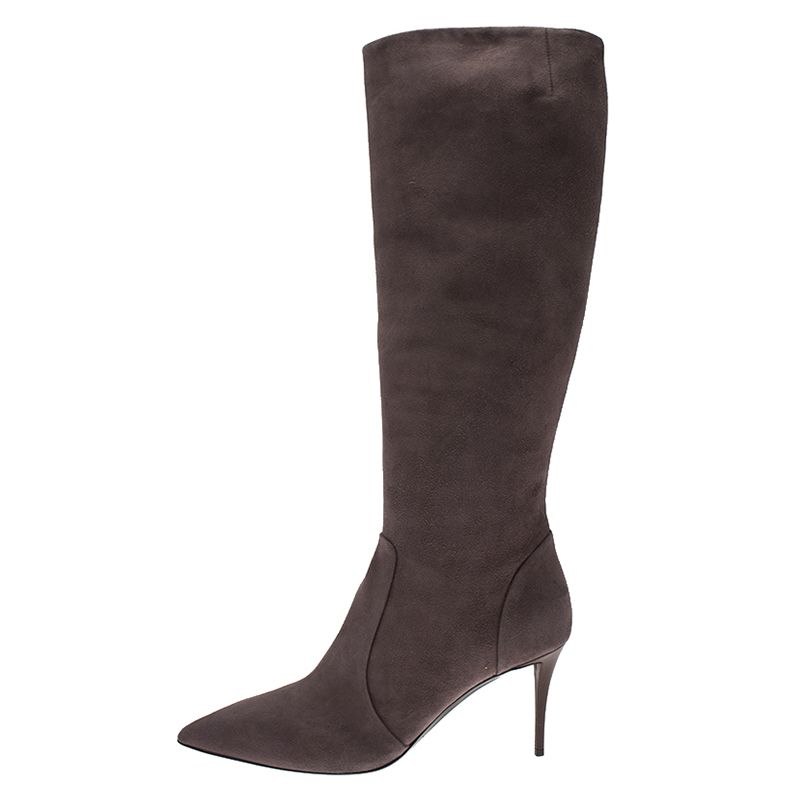 

Giuseppe Zanotti Grey Suede Pointed Toe Knee Boots Size