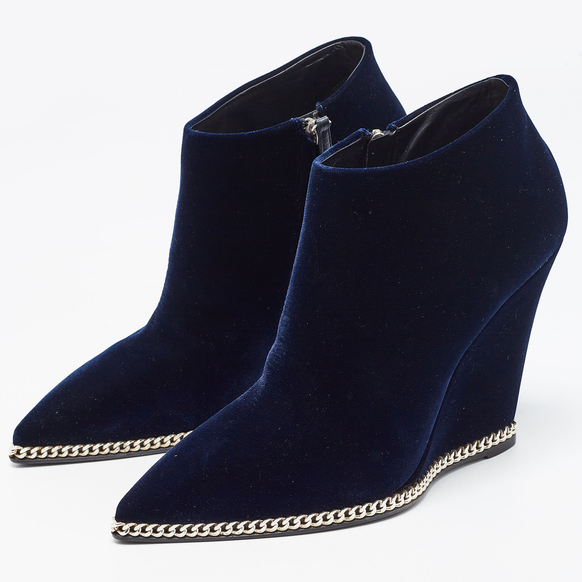 

Giuseppe Zanotti Blue Velvet Wedge Booties Size