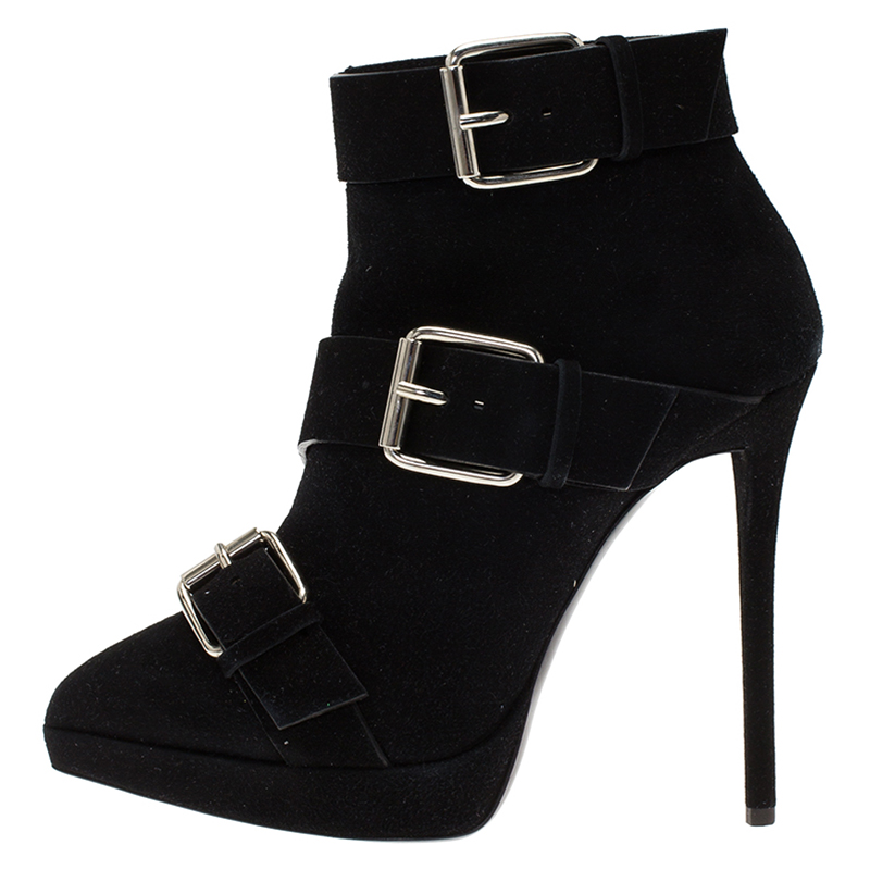 

Giuseppe Zanotti Black Buckled Suede Platform Ankle Boots Size