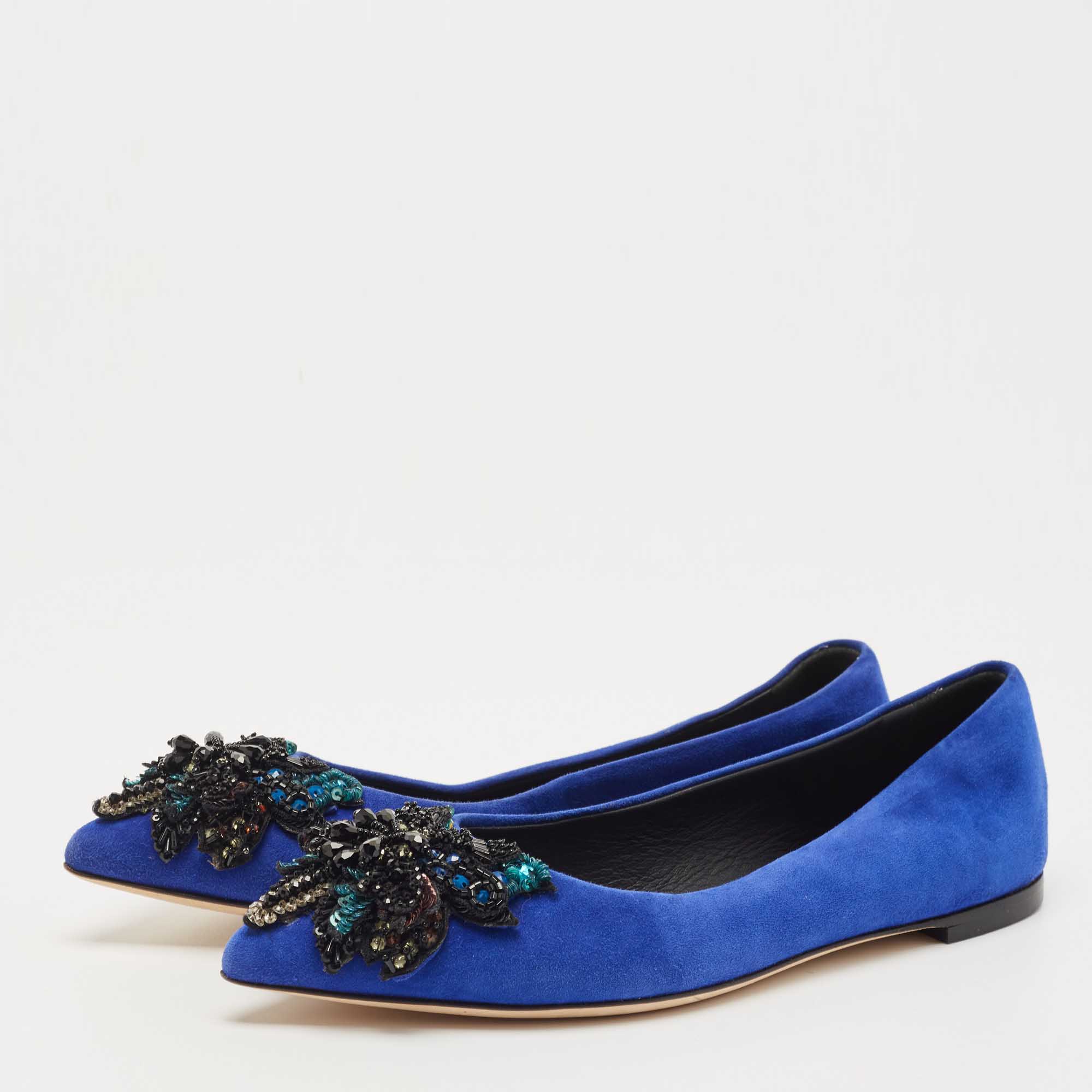 

Giuseppe Zanotti Blue Suede Embellished Ballet Flats Size