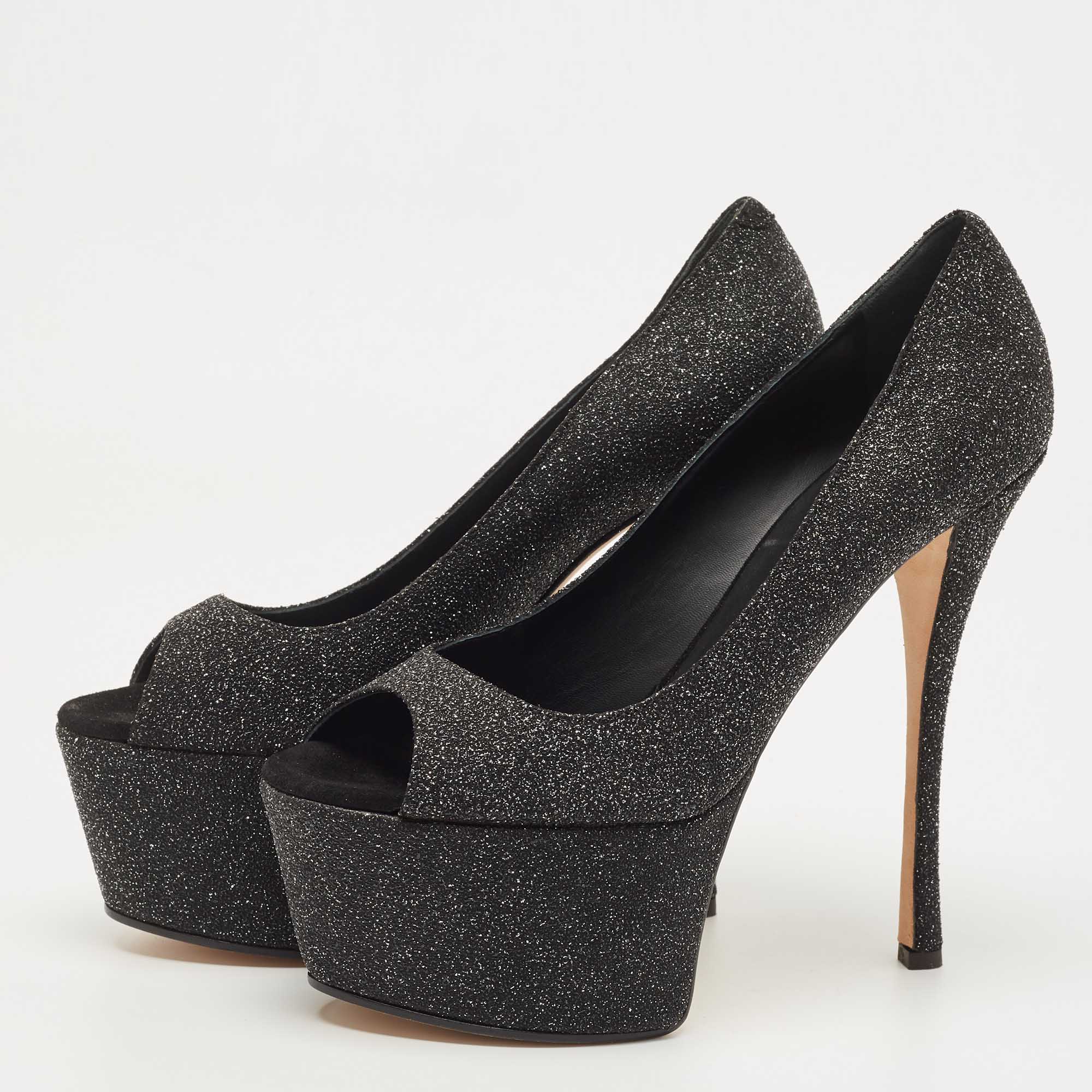 

Giuseppe Zanotti Black Glitter Peep Toe Pumps Size