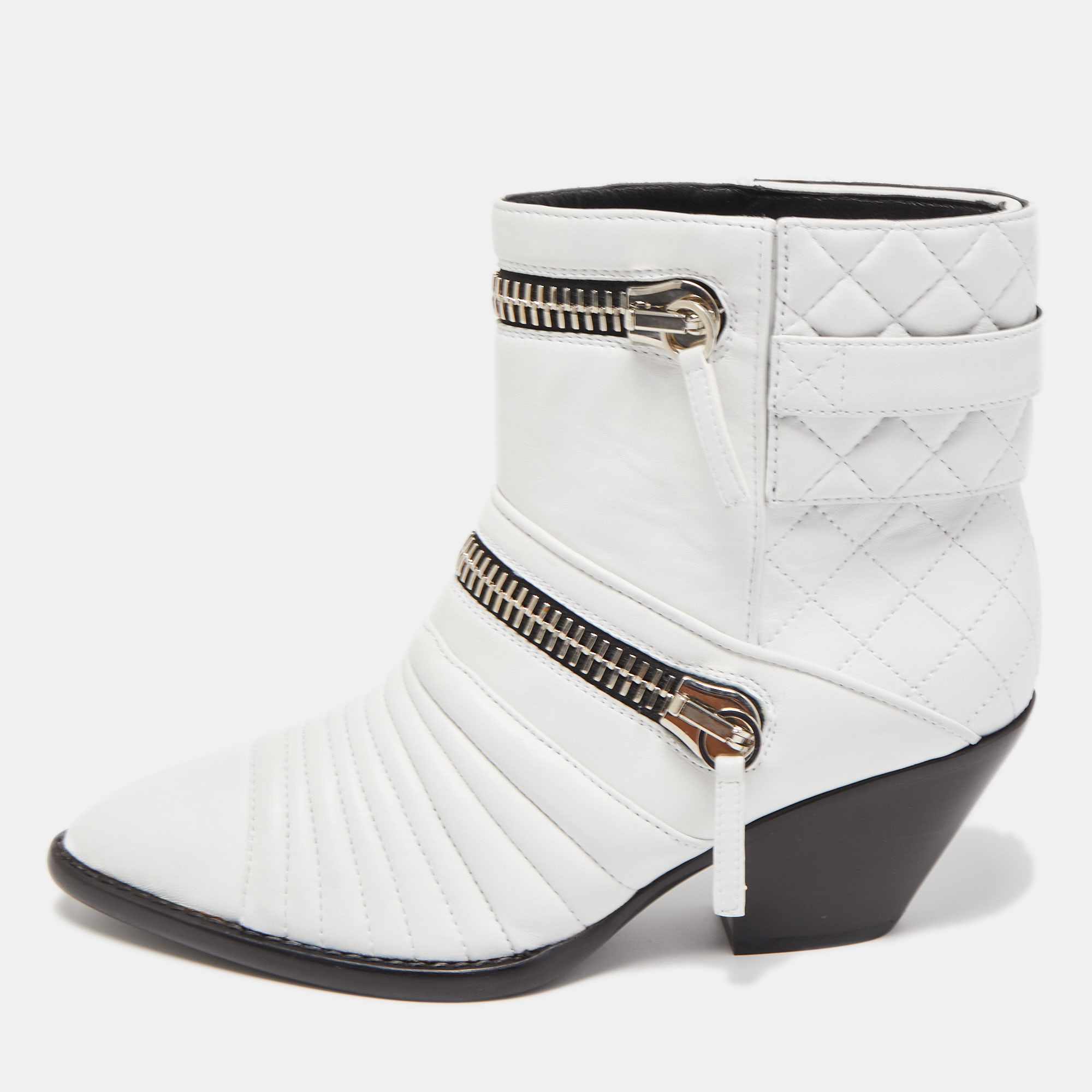 Pre-owned Giuseppe Zanotti White Quilted Leather Ankle Boots Size 38