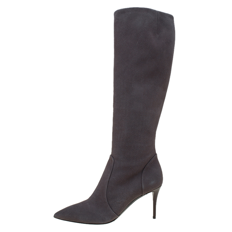 

Giuseppe Zanotti Grey Suede Pointed Toe Knee Boots Size