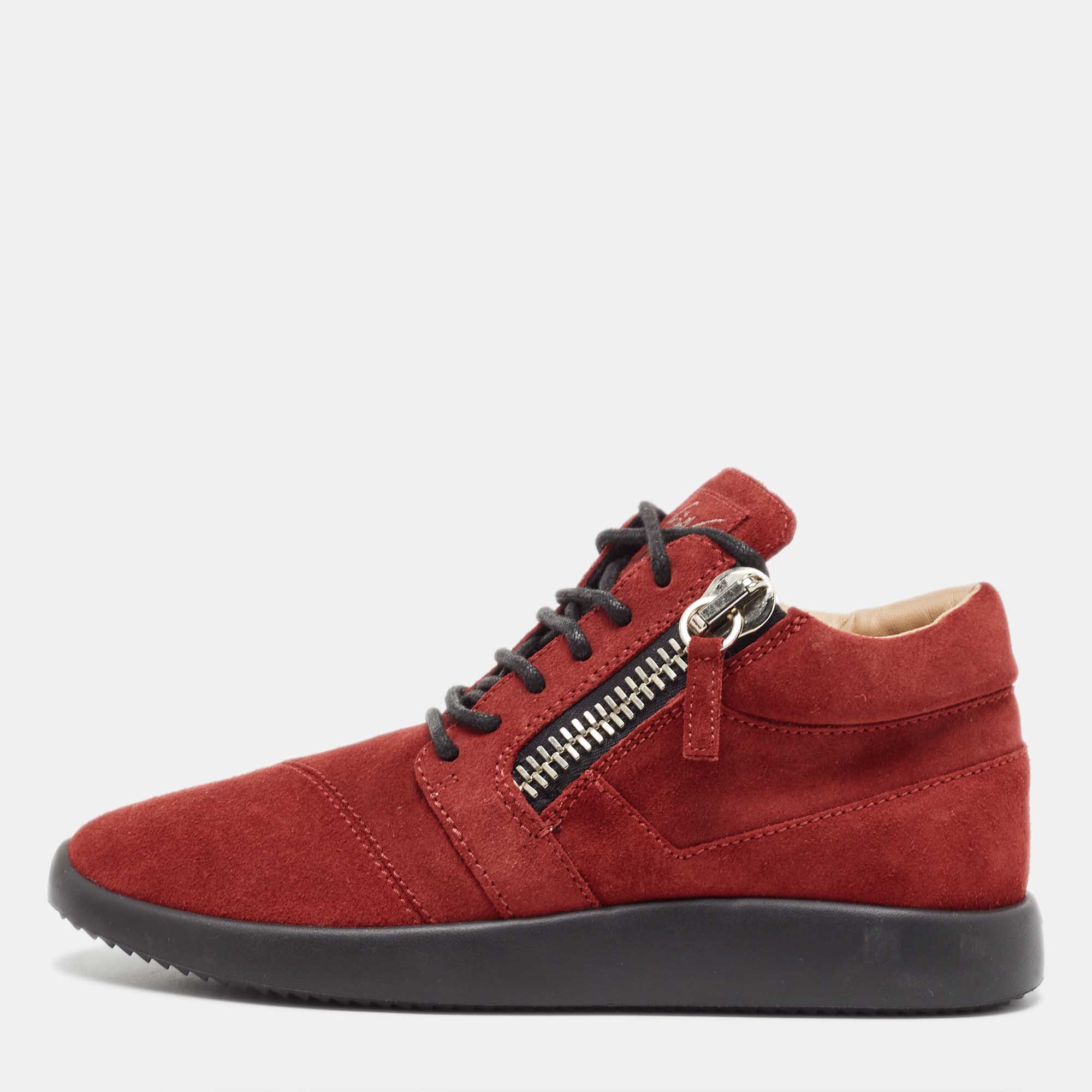 

Gisueppe Zanotti Red Suede Double Zip Low Top Sneakers Size