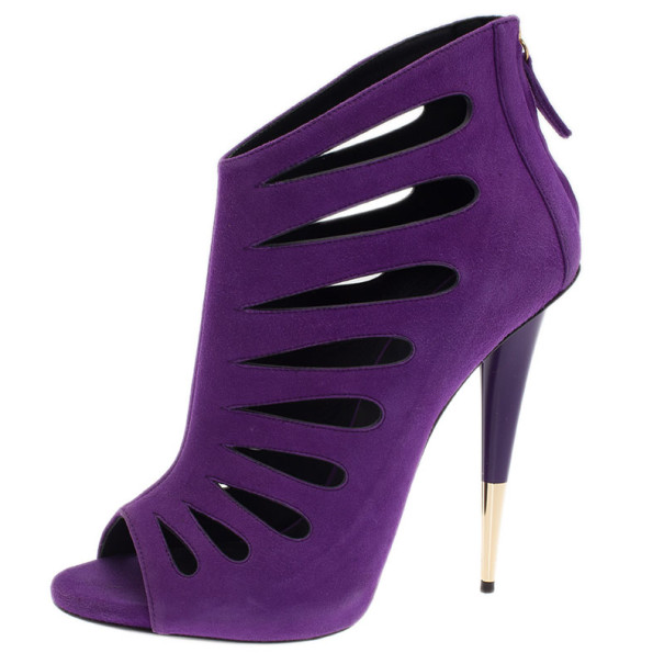 Pre Owned Giuseppe Zanotti Purple Suede Cutout Booties Size 41