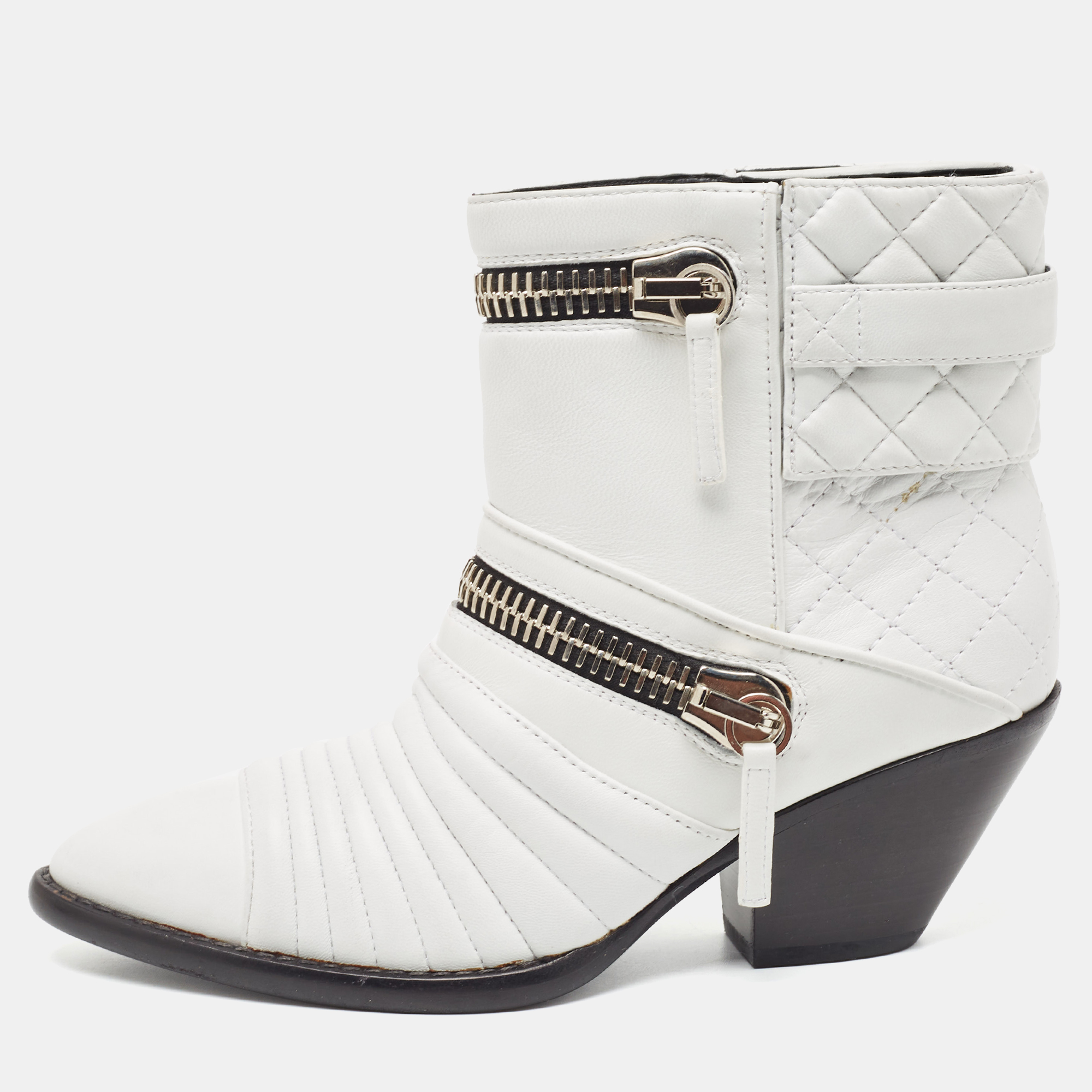 

Giuseppe Zanotti White Quilted Leather Ankle Boots Size