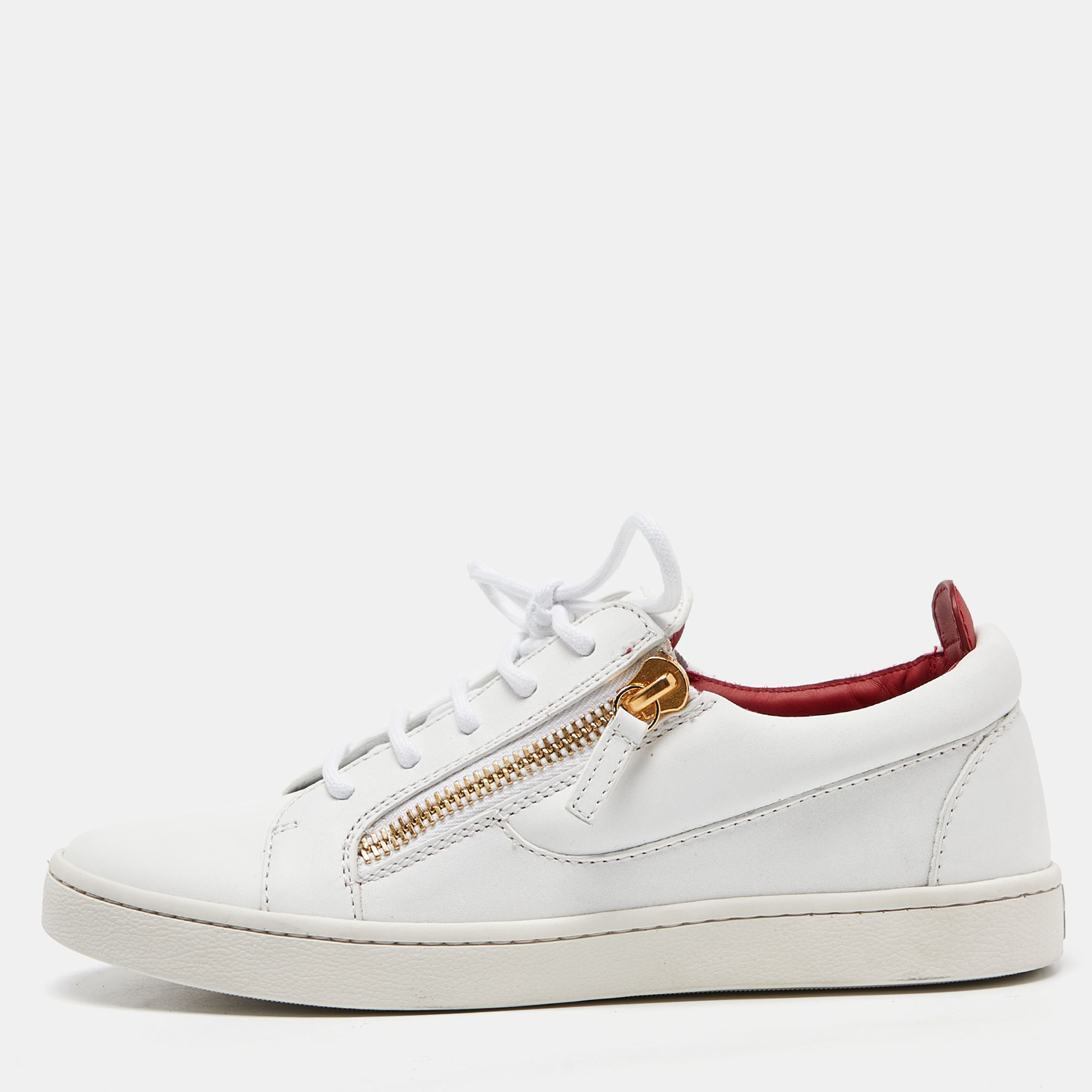 

Giuseppe Zanotti White Leather Brek Low Top Sneakers Size