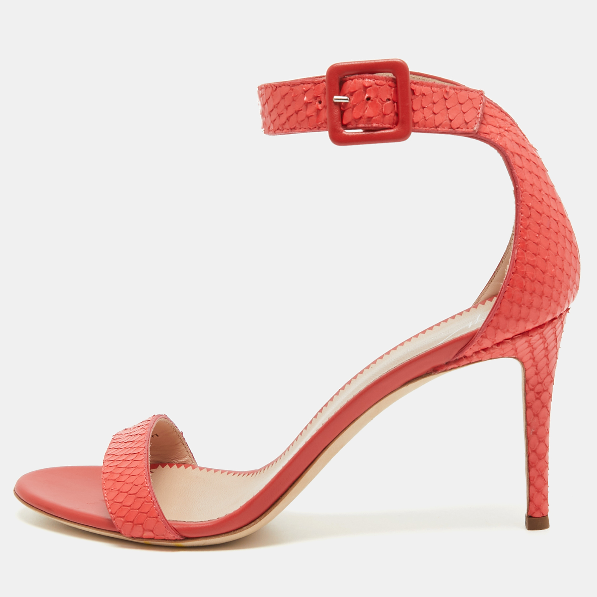 

Giuseppe Zanotti Pink Embossed Snakeskin Neyla Sandals Size