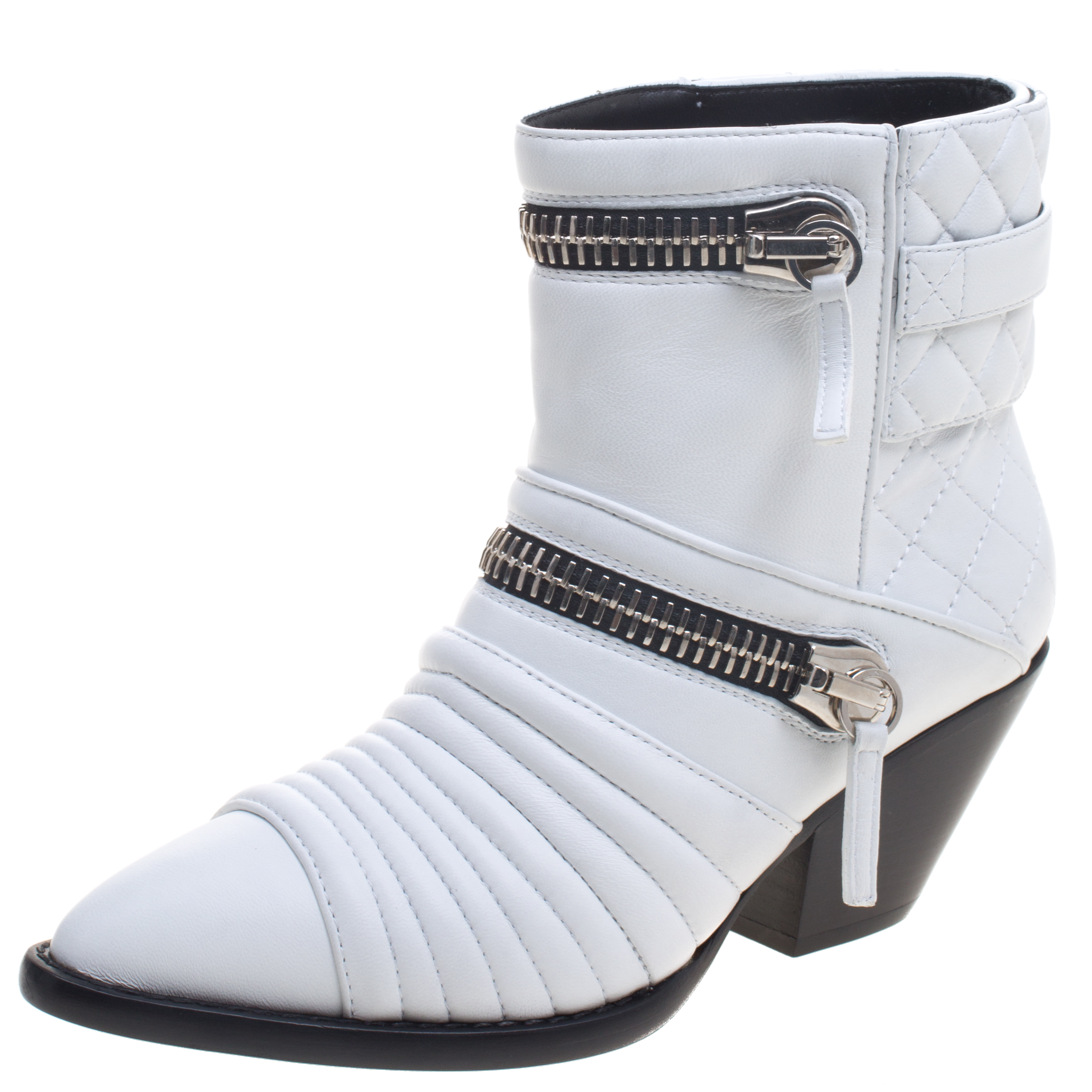 Pre Owned Giuseppe Zanotti White Quilted Leather Ankle Boots Size 37