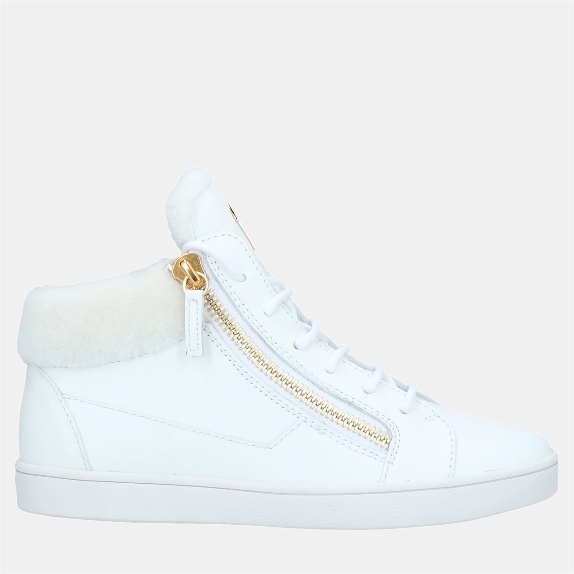 Pre-owned Giuseppe Zanotti Leather And Shearling Sneakers Size 37 In White