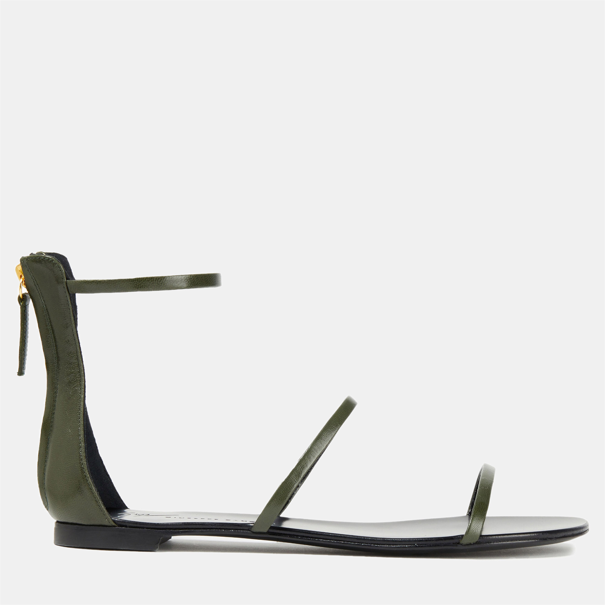 Pre-owned Giuseppe Zanotti Green Leather Flat Sandals Size 38