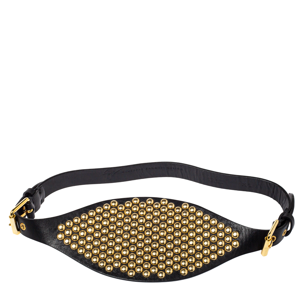 

Giuseppe Zanotti Black Leather Studded Waist Belt Medium