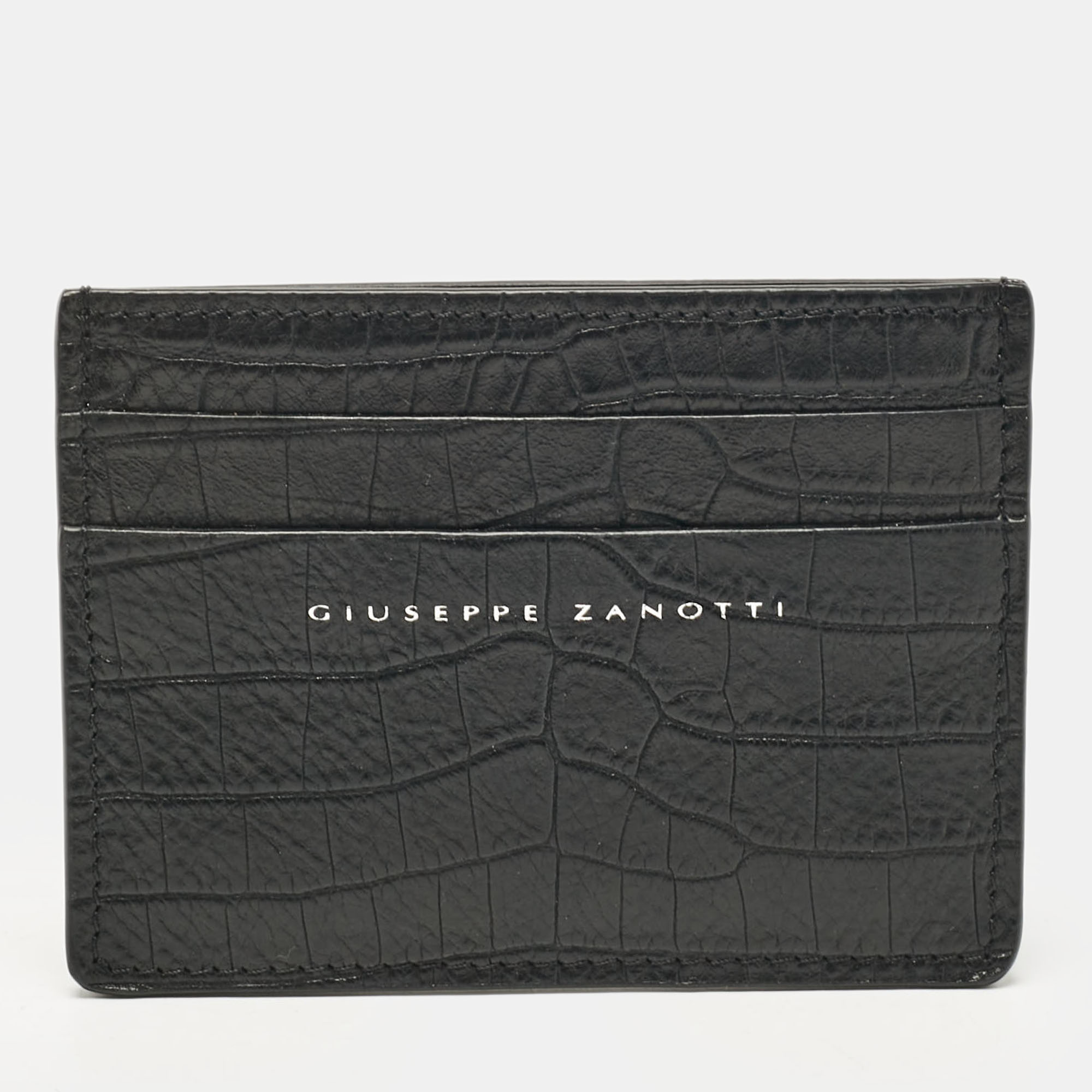 Pre-owned Giuseppe Zanotti Black Croc Embossed Leather Card Holder