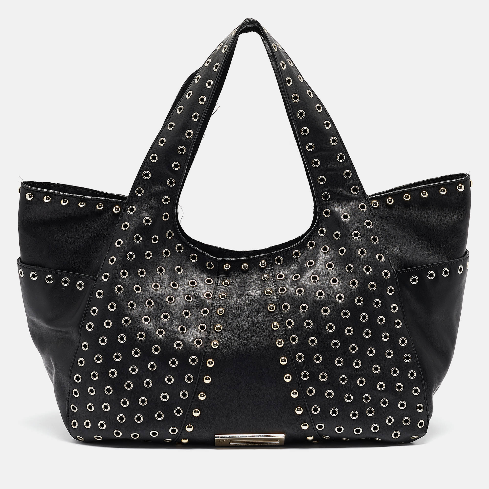 

Giuseppe Zanotti Black Leather Studded Hobo