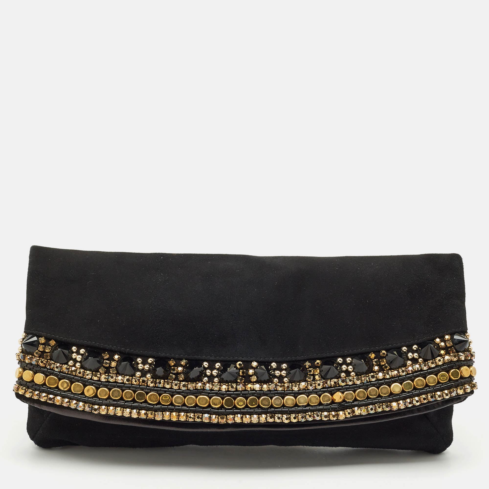 

Giuseppe Zanotti Black Suede Crystals Embellished Clutch