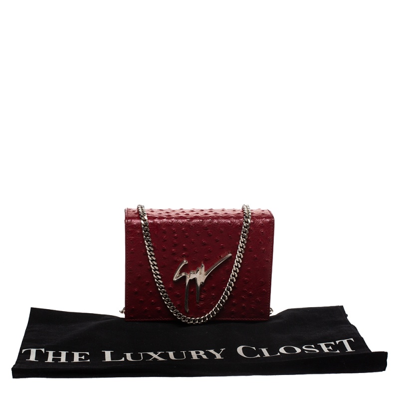 Giuseppe Zanotti Red Ostrich Embossed Leather Chain Shoulder Bag Giuseppe  Zanotti