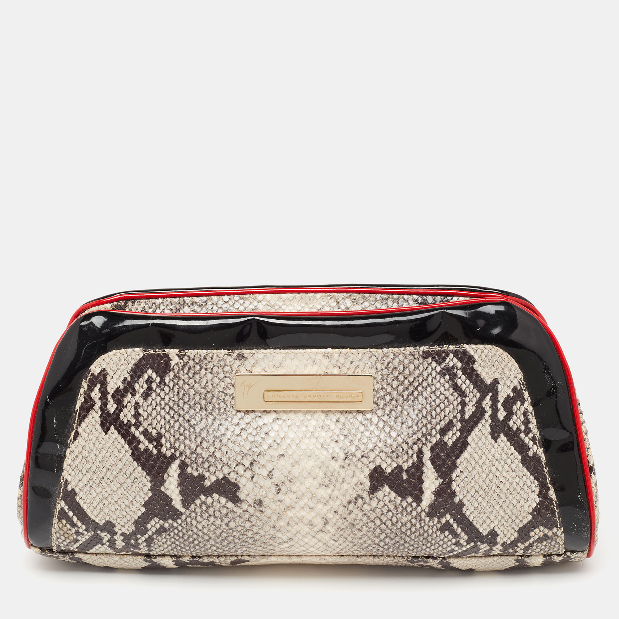 Pre-owned Giuseppe Zanotti Multicolour Python Embossed And Patent Leather Clutch In Multicolor