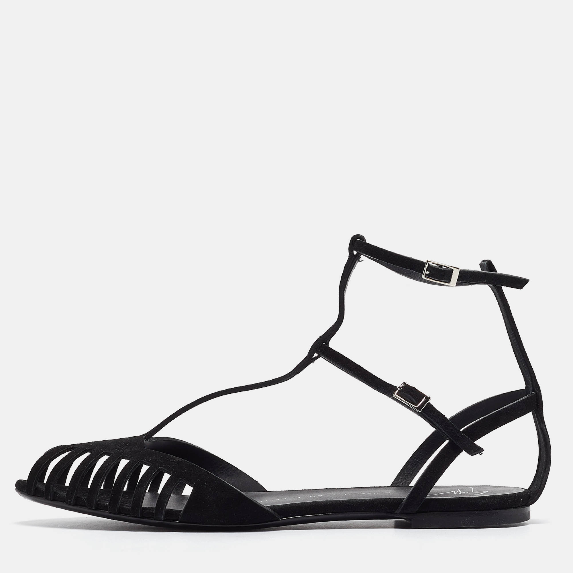 

Giuseppe Zanotti Black Suede Ankle Strap Ballet Flats Size